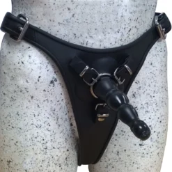 Lederen Strap-on Met 4 Ringen Voor 4 Maten Dildo's