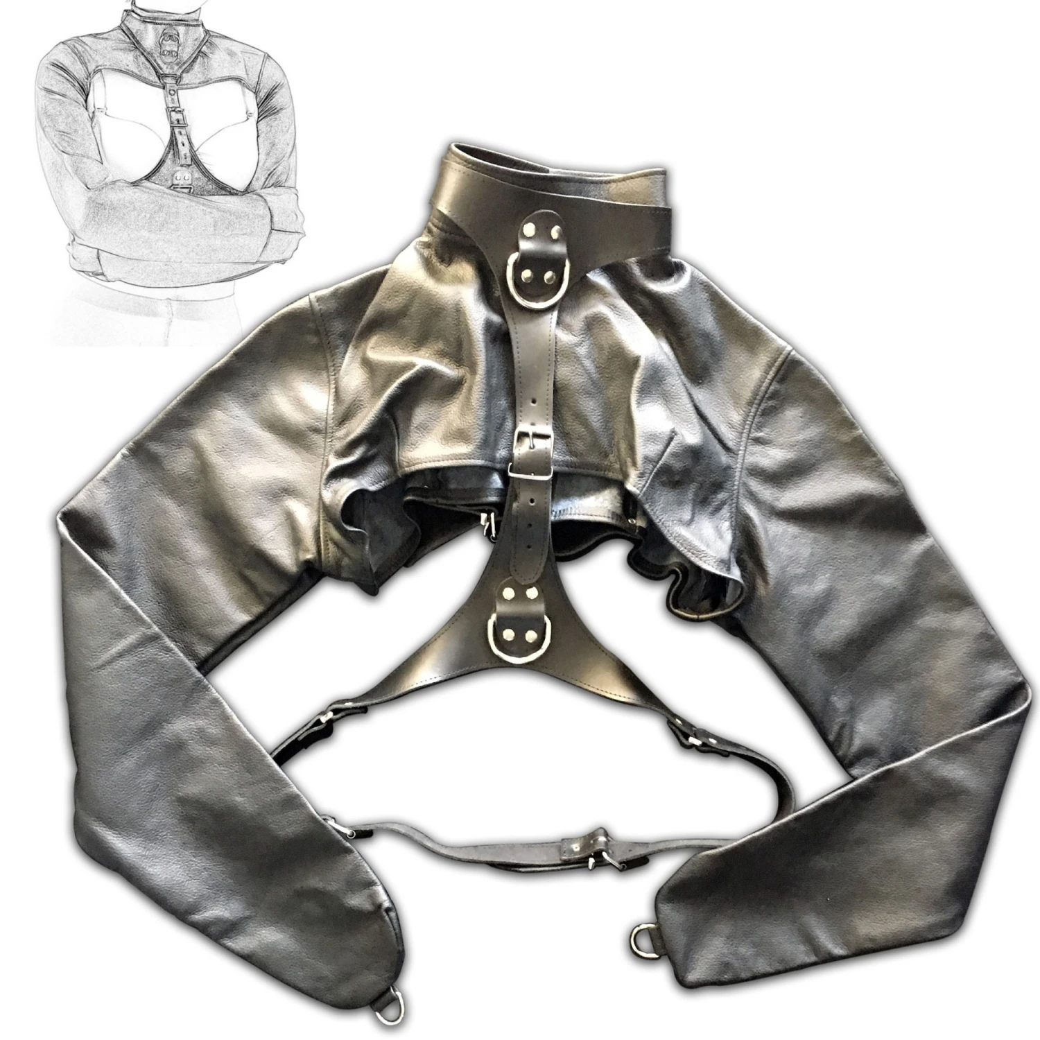 Zwart Lederen Bolero Armdwangbuis Van NLLeather 9 Zwart Lederen Bolero Armdwangbuis Van NLLeather - Afbeelding 7