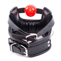 Imitatie Lederen Ballgag Collar-Harnas Met Ø 42 Mm Siliconen Bal