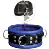 Luxury Black-Blue Padded Leather Collar - 2.6 Inch Width By Saxos -Rimba Seksshop OS 0101 1BK 1