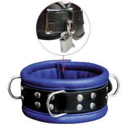 Luxury Black-Blue Padded Leather Collar - 2.6 Inch Width By Saxos