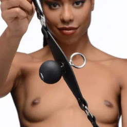 Leren Super Ball Gag Ø46 Mm Met Stalen Oog Van Black Label -Rimba Seksshop ag350 femalemodel 003