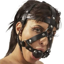 Immitation Leather Ball Gag Harness With Black Soft Rubber Ball