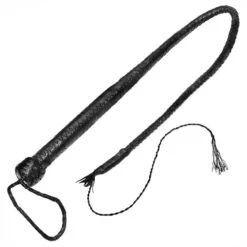 Zwarte Lederen Bullwhip - 90 Cm