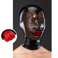Latex Design Masker Met Rode Condoom-gag En Ritssluiting