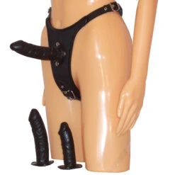 Leather Strap-on Slip Met 3 Dildo's Van Ledapol