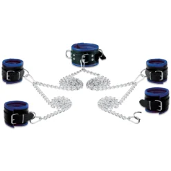 Lederen 8cm Blauw-zwart Gevoerde Hals- Pols- En Voetboeienset Van Saxos