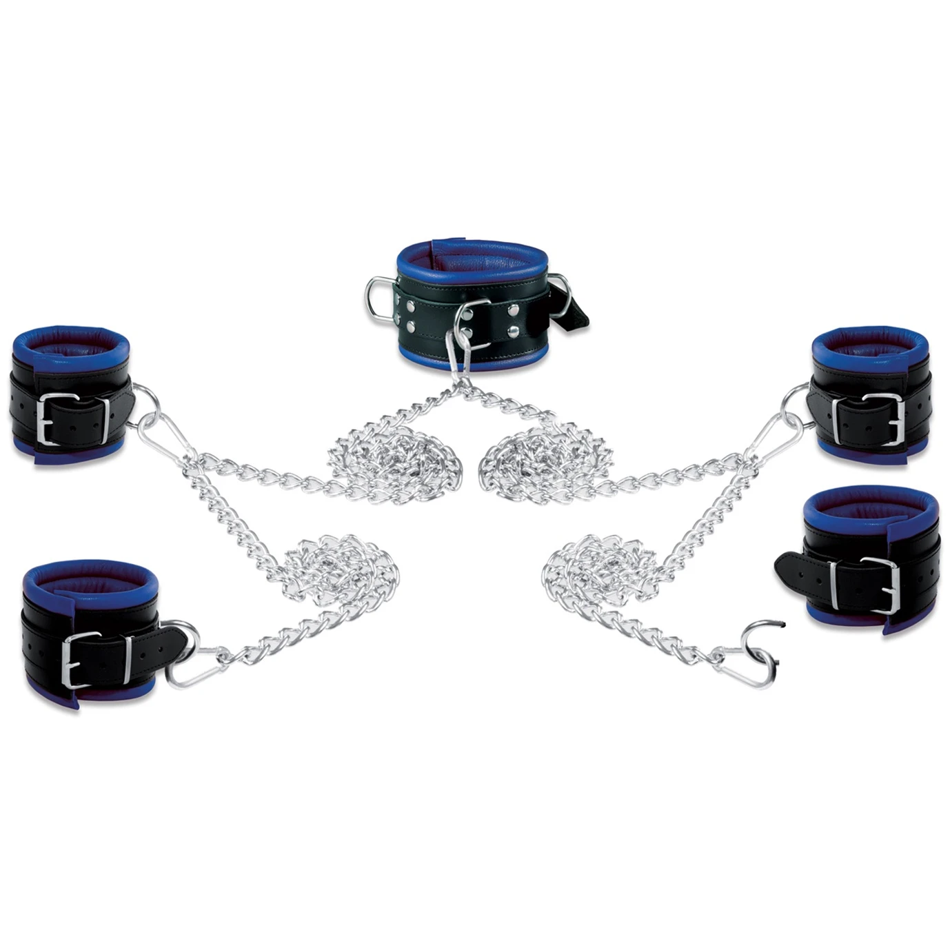 Lederen 8cm Blauw-zwart Gevoerde Hals- Pols- En Voetboeienset Van Saxos 3 Lederen 8cm Blauw-zwart Gevoerde Hals- Pols- En Voetboeienset Van Saxos