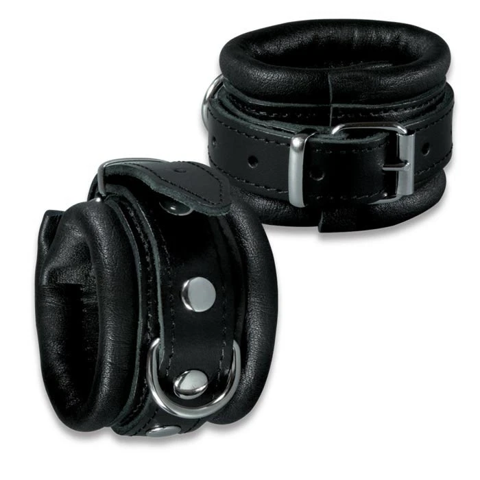 Lederen Zwart Gevoerde Hals- Pols- En Voetboeienset Van Saxos 7 Lederen Zwart Gevoerde Hals- Pols- En Voetboeienset Van Saxos - Afbeelding 5