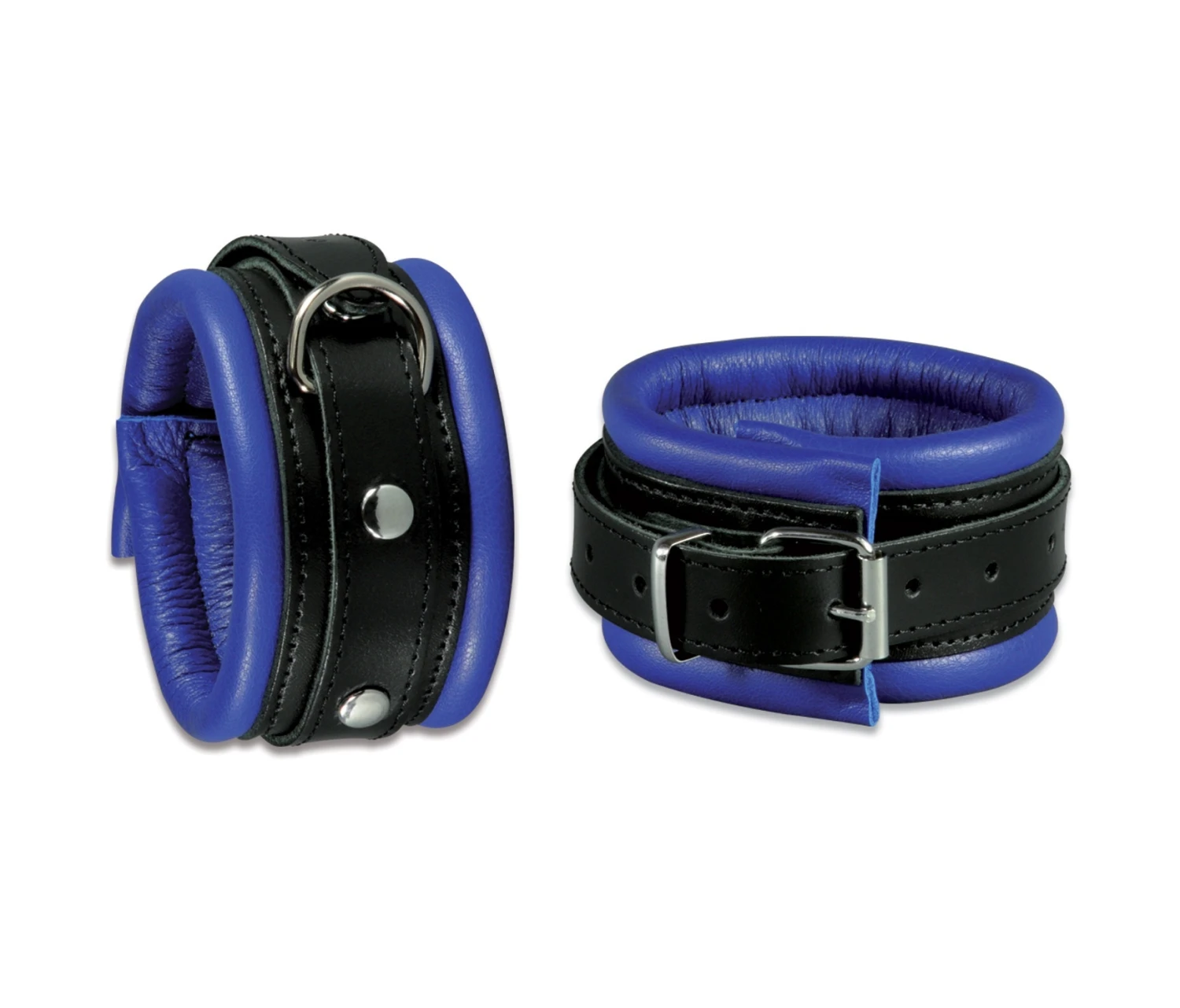 Lederen Blauw-zwart Gevoerde 5cm Hals- Pols- En Voetboeienset Van Saxos 7 Lederen Blauw-zwart Gevoerde 5cm Hals- Pols- En Voetboeienset Van Saxos - Afbeelding 5