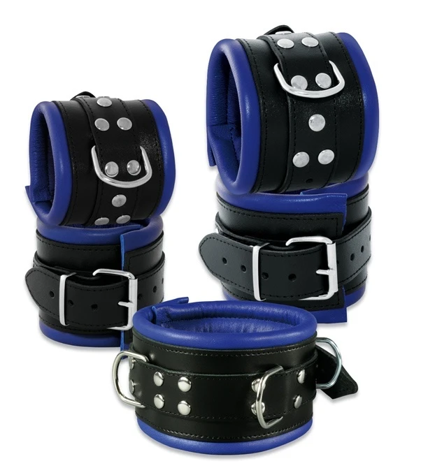 Lederen 8cm Blauw-zwart Gevoerde Hals- Pols- En Voetboeienset Van Saxos 6 Lederen 8cm Blauw-zwart Gevoerde Hals- Pols- En Voetboeienset Van Saxos - Afbeelding 4