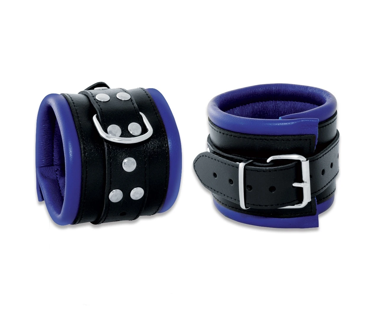 Lederen 8cm Blauw-zwart Gevoerde Hals- Pols- En Voetboeienset Van Saxos 7 Lederen 8cm Blauw-zwart Gevoerde Hals- Pols- En Voetboeienset Van Saxos - Afbeelding 5