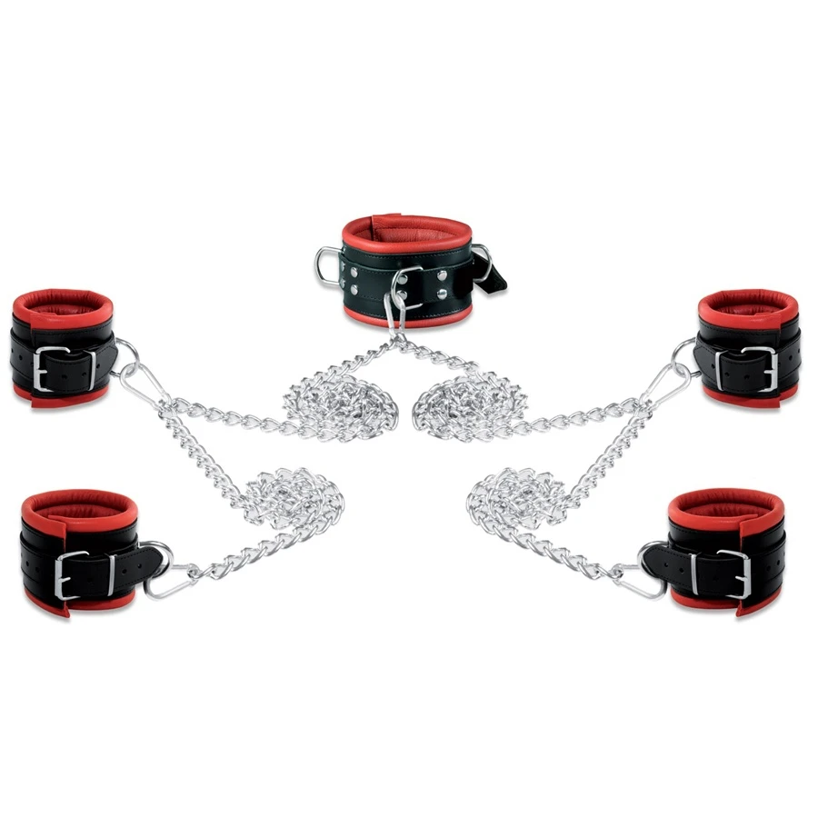 Lederen 8cm Rood-zwart Gevoerde Hals- Pols- En Voetboeienset Van Saxos 3 Lederen 8cm Rood-zwart Gevoerde Hals- Pols- En Voetboeienset Van Saxos