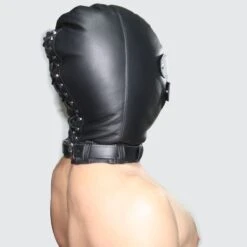 Zwart Leder Isolatie Masker Voor De Echte Leer-bondage Liefhebber Van Saxos -Rimba Seksshop os 0346 leather isolation mask 16565