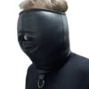 Zwarte Zacht Lederen Gevoerde & Geveterde Blinddoek Isolatie Masker Van Saxos -Rimba Seksshop os 0374 leather blindfold isolation mask 16560