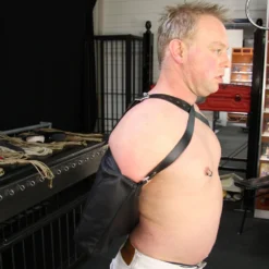 Leather Tight Bondage Back Bag With Locks By Saxos -Rimba Seksshop os 0521 leather tight bondage back bag with locks 17503