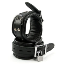 Lockable Padded Black Leather Wrist Cuffs By Saxos